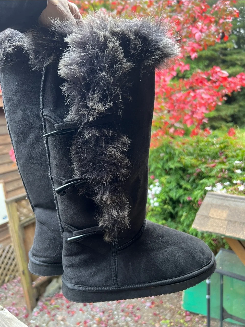 Black Faux Suede Fur Tall Winter Boots Ski Apres
